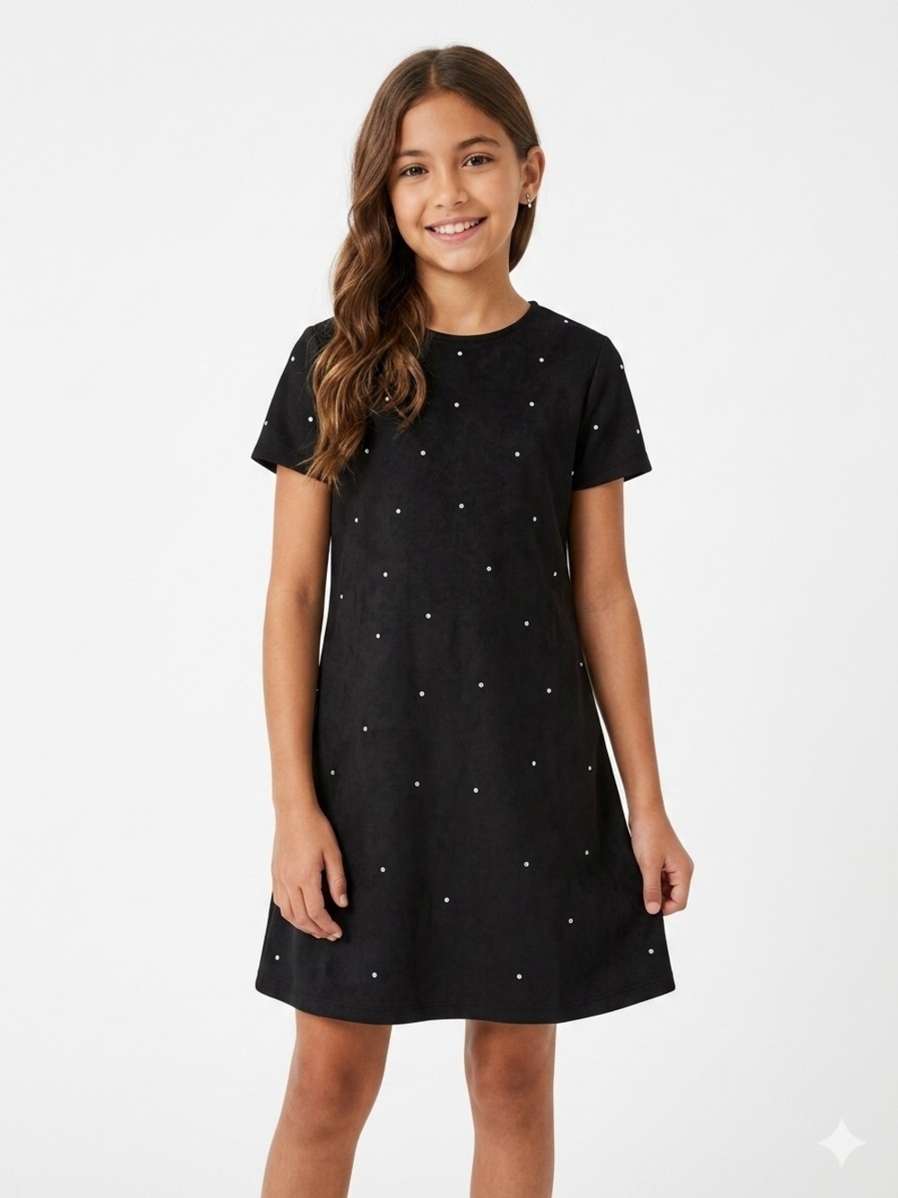 Zara Black Short-Sleeve Dress with Tiny Dot Embellishments